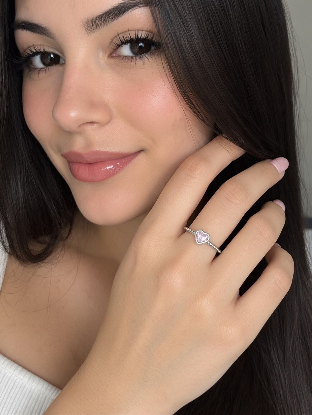 Pandora Silver Heart Ring with Pink Stone
